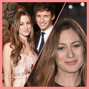 画面左部:俳優エディ・レッドメインと妻であるハンナ・バグショーがドレスアップしている2ショットの画像 画像右部:ハンナ・バグショーの顔写真