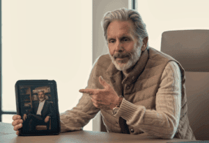 「グランパはスパイ」の劇中シーンのゲイリー・コール。